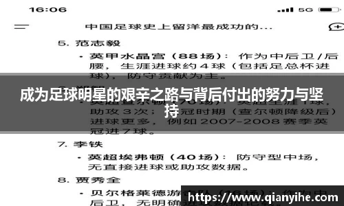 成为足球明星的艰辛之路与背后付出的努力与坚持